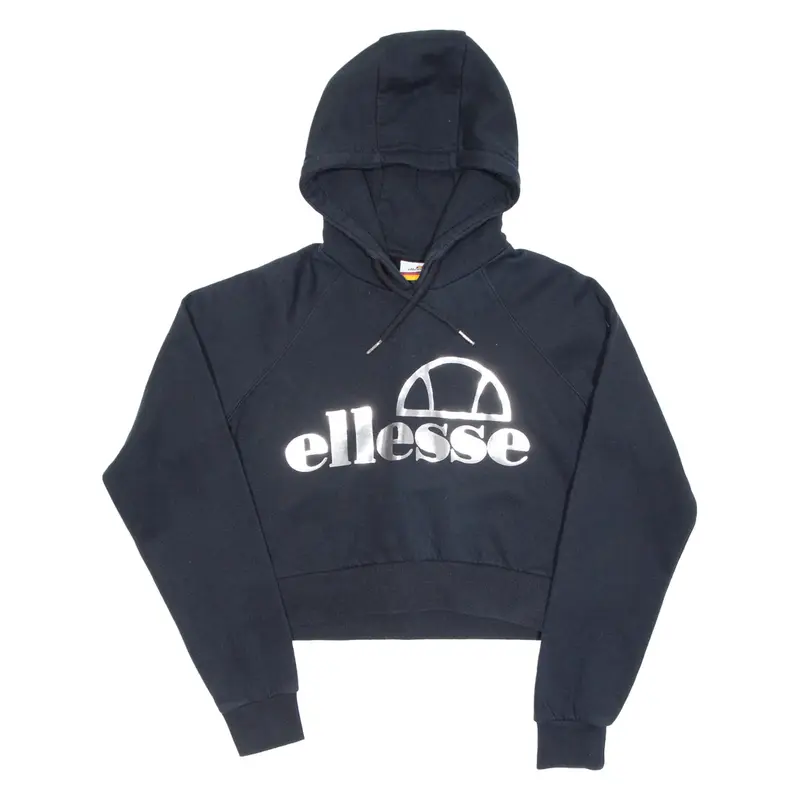 ELLESSE Cropped Womens Black Hoodie Pullover UK 8