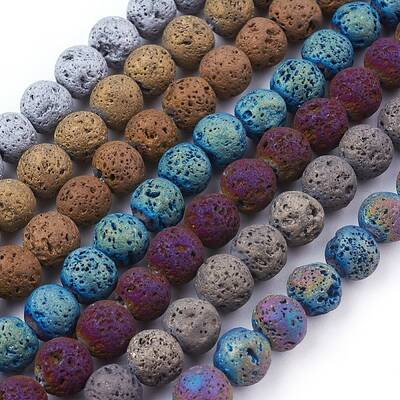 PVD Vacuum Plating Electroplated Natural Lava Rock Bead Strands