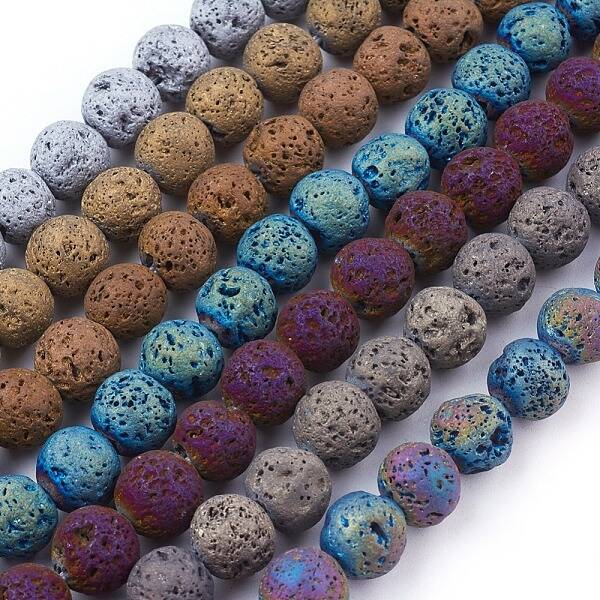 PVD Vacuum Plating Electroplated Natural Lava Rock Bead Strands