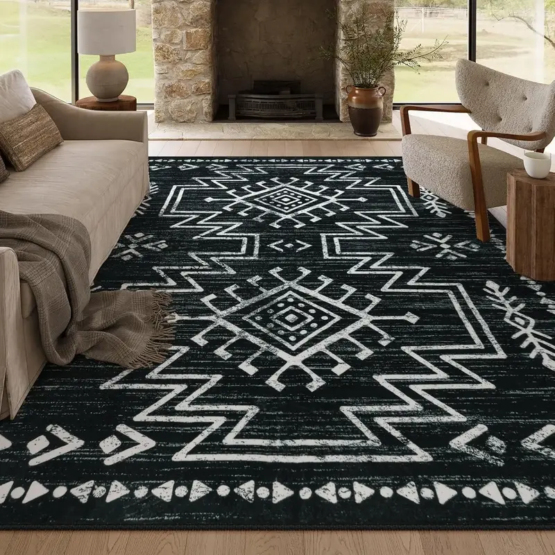 【FallFreshness】Lahome Boho Washable Soft Rug for Living Room, Bedroom,Moroccan Western Dining Room Rug for Under Table, L...