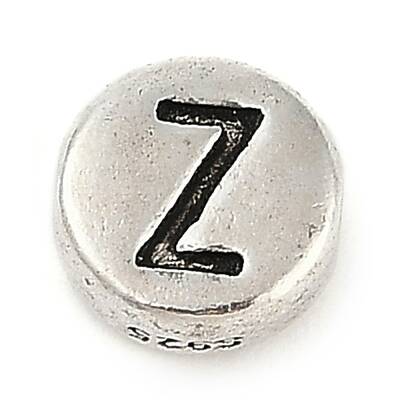 925 Sterling Silver Flat Round with Letter Beads