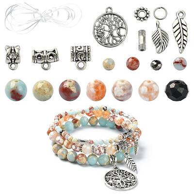 DIY Natural Fire Crackle Agate & Synthetic Imperial Jasper Stretch Bracelet Making Kit