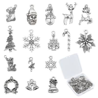 64Pcs 16 Style Tibetan Style Alloy Pendants