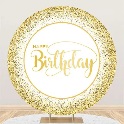 Aperturee Golden Glitter Bokeh Round Happy Birthday Backdrop | Round Backdrop Fabric Cover | Custom Round Backdrop | Custom C...