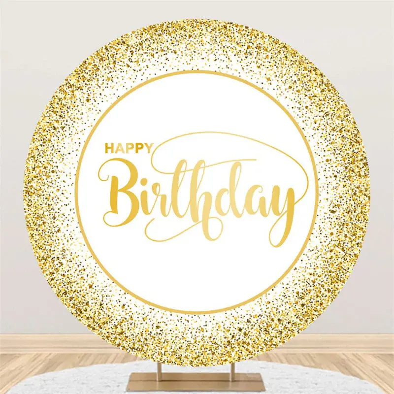 Aperturee Golden Glitter Bokeh Round Happy Birthday Backdrop | Round Backdrop Fabric Cover | Custom Round Backdrop | Custom C...