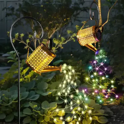 Solar Powered Garden Shower Light, Watering Can Lights, Star Light LED Outdoor String Lights, Decorative Light for Deck, Stai...