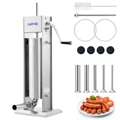 Garvee 7LBS/3L Sausage Stuffer - 304 Stainless Steel Manual Sausage Maker with 2-Speed Gear & Torque Adjustment - Includes 5 ...
