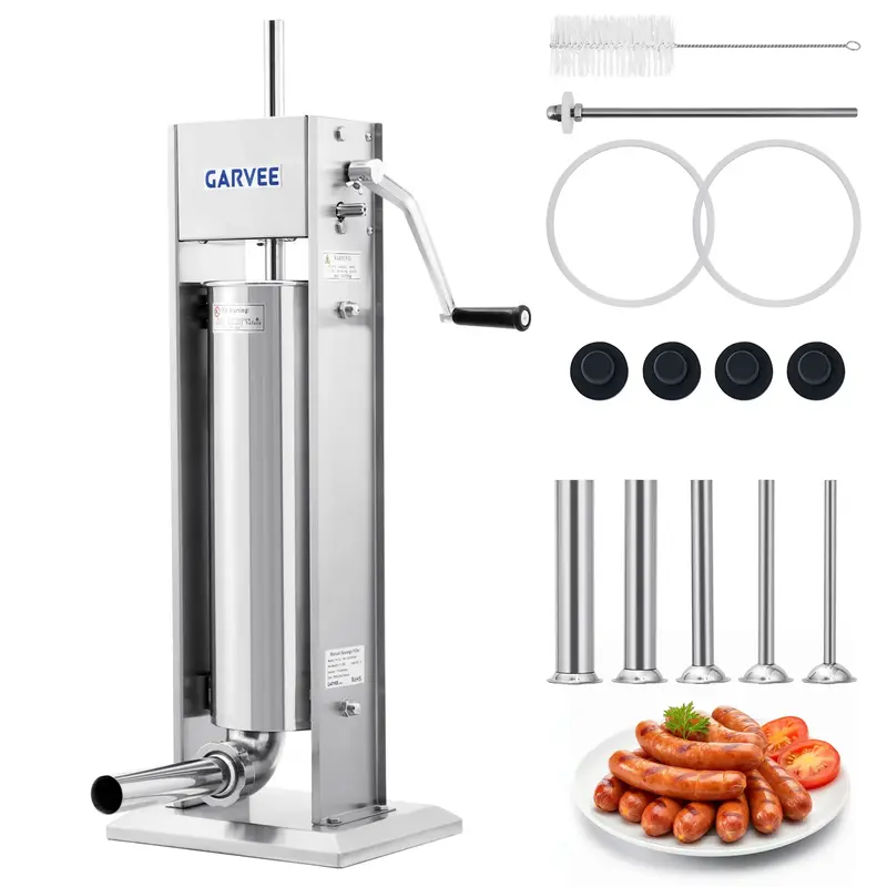 Garvee 7LBS/3L Sausage Stuffer - 304 Stainless Steel Manual Sausage Maker with 2-Speed Gear & Torque Adjustment - Includes 5 ...