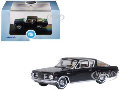 1965 Plymouth Barracuda Black with Gold Stripes 1/87 (HO) Scale Diecast Model Car by Oxford Diecast