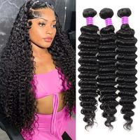 Brazilian Deep Wave Bundles 100% Human Hair Weave Bundles For Women 1 3 4 Bundles Remy Hair Bundles Quick Weave Extension Out...