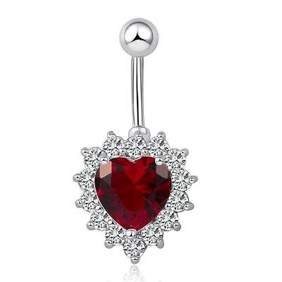 Piercing Jewelry Real Platinum Plated Brass Rhinestone Heart Navel Ring Belly Rings