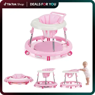 Foldable Baby Walker with 9 Adjustable Heights!Mute Wheels & Footrest, Perfect Activity Center for Boys & Girls Aged 7-18 Mon...