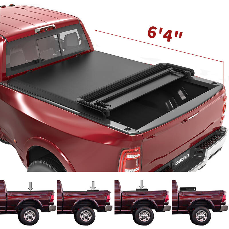OEDRO 6.4FT Soft Quad Fold Tonneau Cover for 2002-2025 Dodge Ram 1500; 2003-2025 Dodge Ram 2500 3500 for Models w/o Ram Box