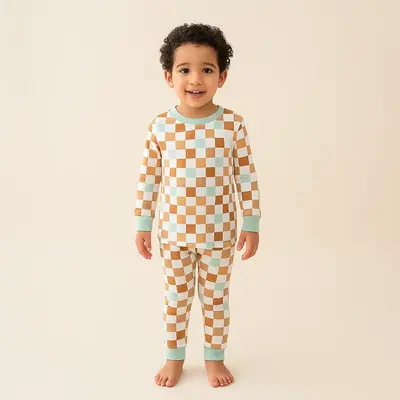 Bamboo Two-Piece Pajama Set Retro Blocks