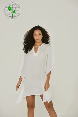 White Chiffon Caftan Tunic Top / Caftan Tunic Dress | Size: S | Color: #f8f8ff