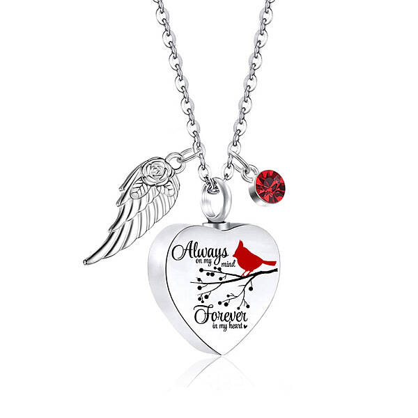 Heart with Wing Urn Ashes Pendant Necklace