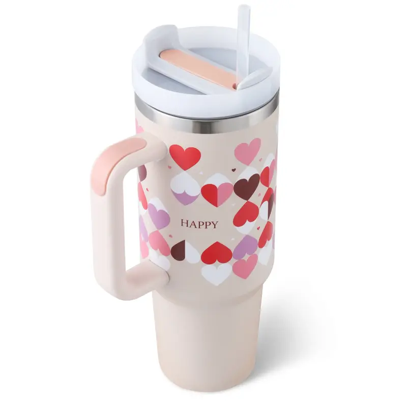 40 Oz Tumbler With Handle Straw Insulated, Stainless Steel Spill Proof Vacuum Coffee Cup Tumbler With Lid Tapered Mug Gifts F...