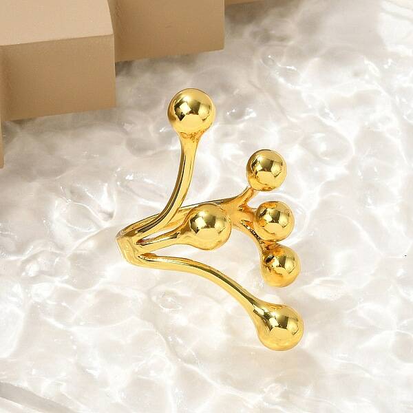 Round Ball Branching 304 Stainless Steel Open Cuff Rings for Women