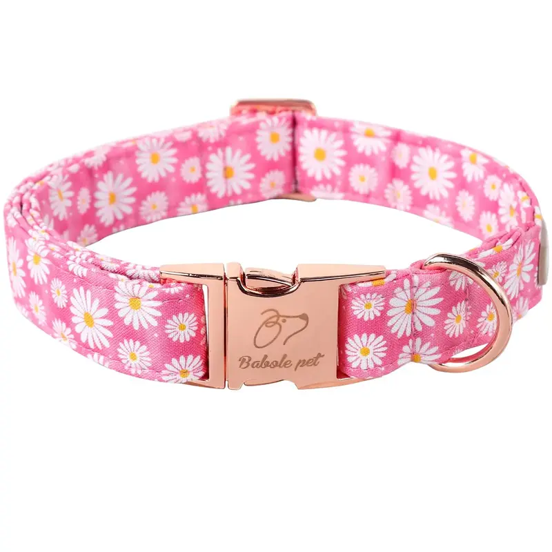 Dog Collar for Spring and Summer, Cotton Dog Collar with Safety Metal Buckle, Adjustable Puppy Collar for Small, Medium and L...