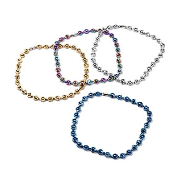 Synthetic Hematite & Brass Column Beaded Necklace with Magnetic Clasps