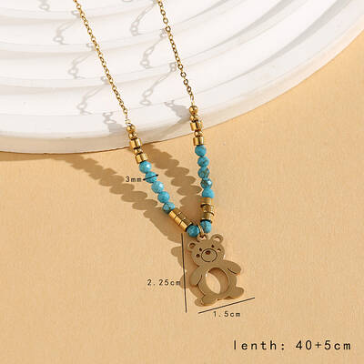 Vintage Christmas Stainless Steel & Synthetic Turquoise Pendant Necklaces for Women