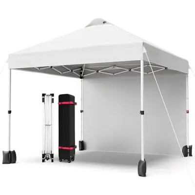 Garvee 10'x10' Pop-Up Canopy Tent Portable Instant Commercial Tent with 1 Sidewall, Vented Top, Roller Bag, Sandbags, Ropes &...