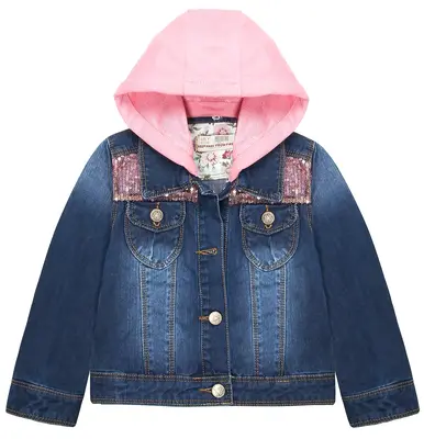 Girl Pink Hood Flower Embroidered Denim Jacket