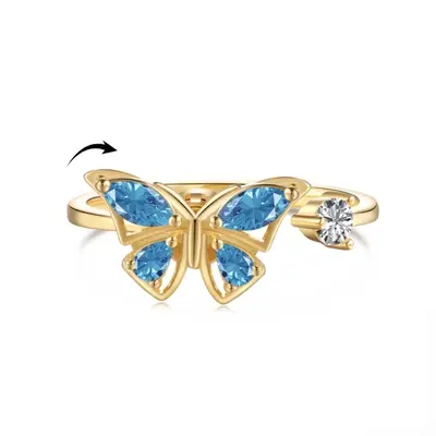 Sterling Silver with Yellow Gold Plated Cubic Zirconia Butterfly Spinner Ring