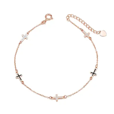 18K Rose Gold Cross Charm Bracelet