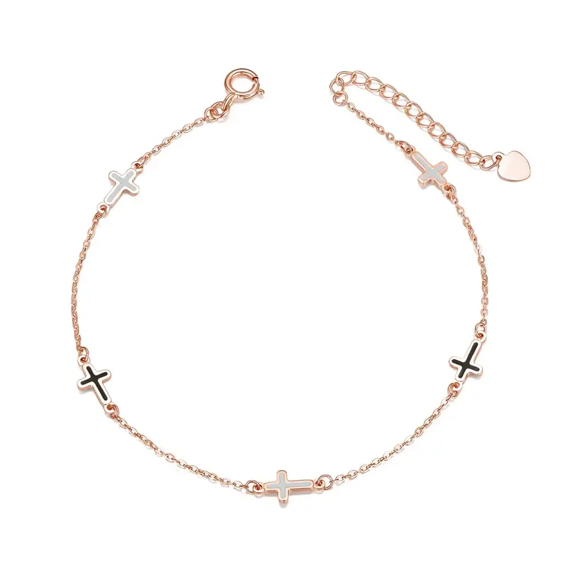 18K Rose Gold Cross Charm Bracelet