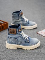 Men's Fashionable Denim Design Lace Up Boots, Shoes for Men, Casual Comfortable Blue Boots for Men Daily Wear, Male All-match...