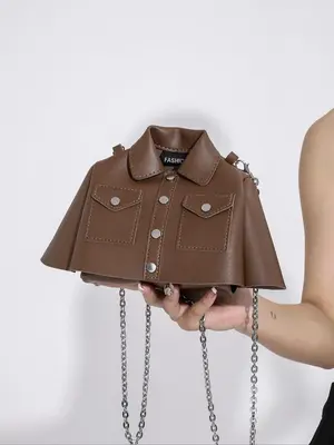 Women's Fashionable Solid Color Plain Button Front Crossbody Bag, Cute Chain Strap Shoulder Bag for Daily Used, Simple All-ma...