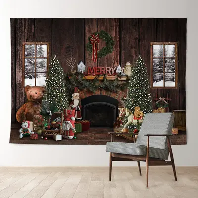 Aperturee Cabin Holiday Santa Snowy Merry Christmas Backdrop