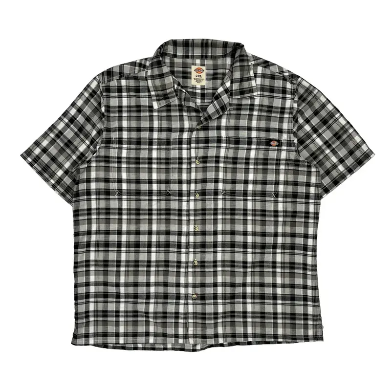 Dickies Checked Short Sleeve Shirt - 2XL Grey Cotton Blend