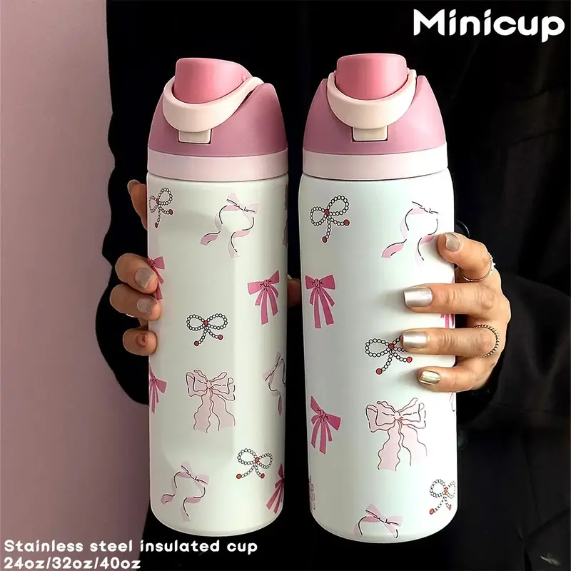 Butterfly Pattern Vacuum Flask, 24oz-32oz-40oz Insulated Stainless Steel Water Bottle, Portable Drinking Cup for Home Office ...