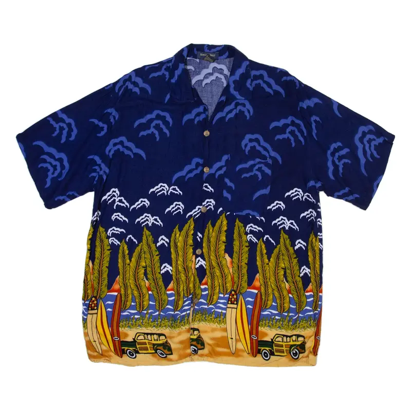 BANANA SPLIT Mens Hawaiian Shirt Blue Floral XL