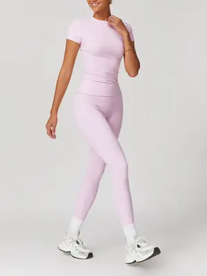 Women's Plain Round Neck Crop Tee & High Waist Leggings Tracksuit Set, Sport Breathable Quick Drying Short Sleeve T-Shirt & S...