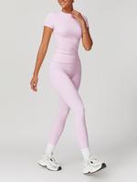 Women's Plain Tee & High Waist Leggings Tracksuit Set, Quick Drying Short Sleeve T-shirt & Skinny Pants Athletic Set for Yoga...