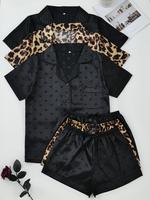 Women's Pyjama Set, Comfort Pj Set for Homewear, Short Sleeve Button Shirt & Elastic Waist Shorts Pj Set, Women's Sleepwear f...
