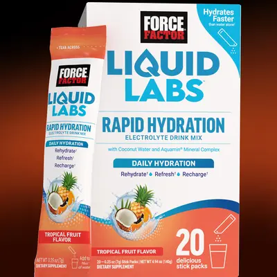 Force Factor Liquid Labs Electrolytes Powder Packets, Tropical Fruit, Hydration Packets to Make Electrolyte Water, with 5 Ess...