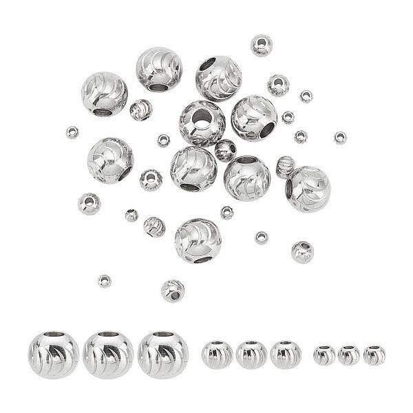 30Pcs 3 Style 201 Stainless Steel Beads