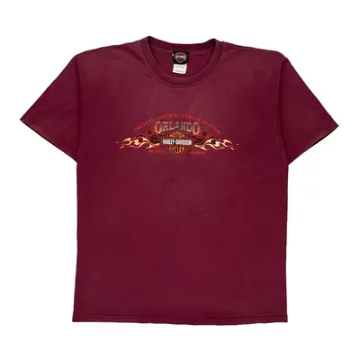 Harley Davidson Graphic T-Shirt - Large Burgundy Cotton