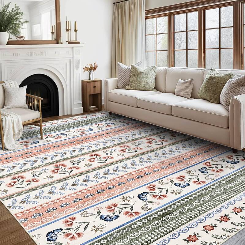 Garvee Large Area Rug 10x13 Washable Rug for Living Room Rustic Floral Area Rug Non Slip Stain Resistant Bedroom Soft Boho Ru...