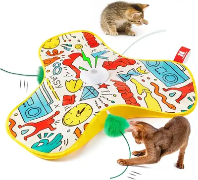 Potaroma Cat Toys Interactive, in-The-Cover Moving Cat Feather Toy, Unpredicatable Hide and Seek Kitten Wand Toy, Automatic I...