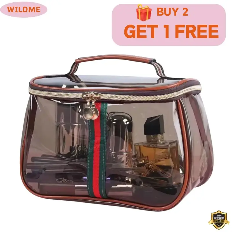 WILDME new retro vintage vanity bag makeup bag large capacity waterproof transparent toiletry bag luxury cosmetic bag women l...