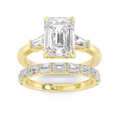 Valentina Lab Grown Emerald Cut Diamond Engagement Ring with the Juliet Wedding Band | 14K Yellow Gold 2 1/4 ct. tw.