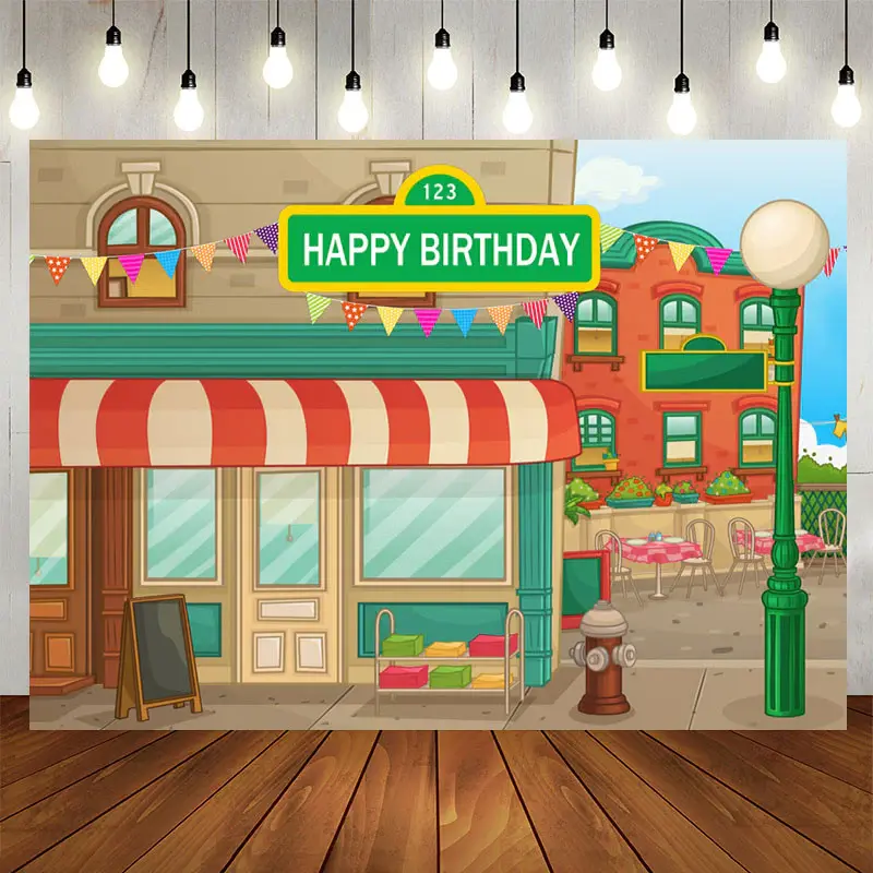 Aperturee Animated House Street Theme Birthday Backdrop