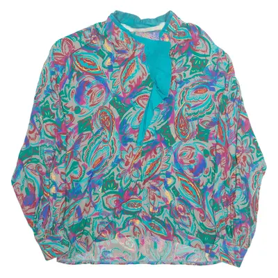 Womens Printed Blouse Grey V-Neck Long Sleeve Crazy Pattern L