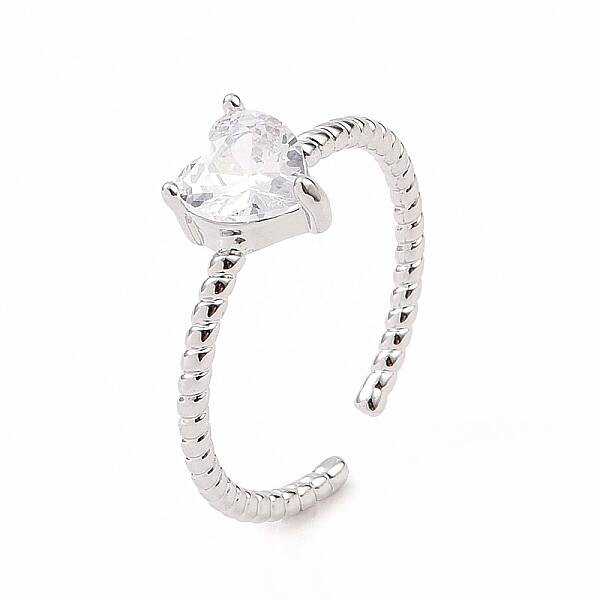 Clear Cubic Zirconia Heart Open Cuff Ring