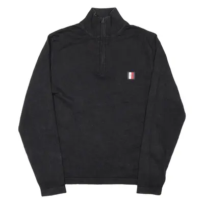 TOMMY HILFIGER Mens Jumper Black 1/2 Zip Tight Knit L